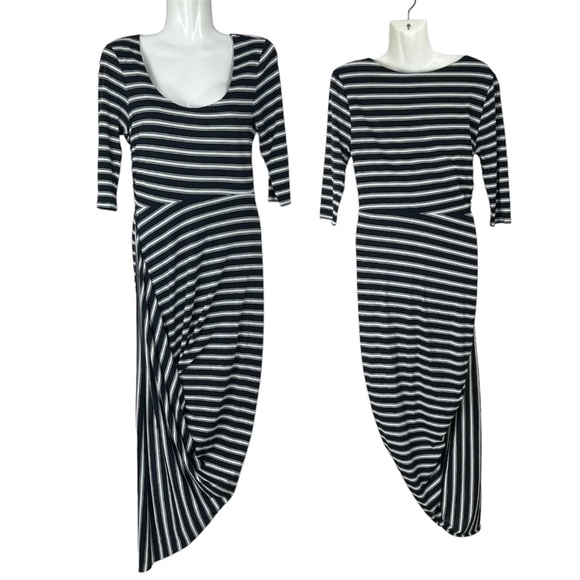 Witchery Women’s Dress Black White Striped Draped Asymmetric Half Sleeve Size 8 - Picture 2 of 13